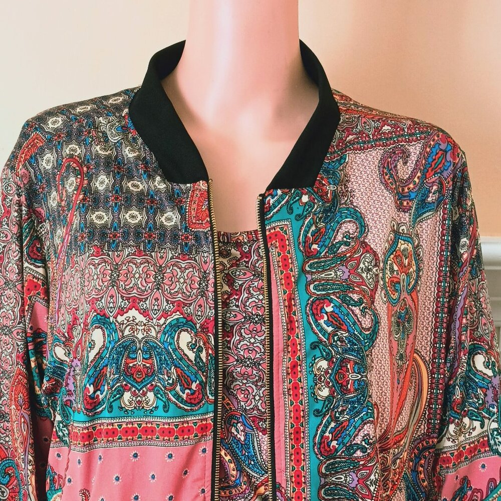 Patchwork Paisley Top & Jacket Set XL Robert Louis Pink Teal Front Snap Pockets